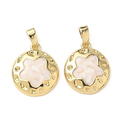 Pink Латунь эмаль подвески, плоская круглая с подвеской в виде цветка, реальный 18 k позолоченный, розовые, 16x14x3 мм, отверстие : 2.5x5 мм