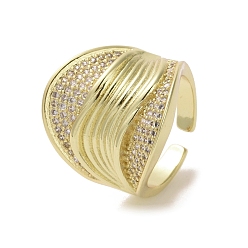 Real 16K Gold Plated Brass Micro Pave Cubic Zirconia Open Cuff Ring, Cadmium Free & Lead Free, Real 16K Gold Plated, Inner Diameter: 18mm