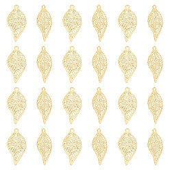 Настоящее золото 18K 40покрытие стойки шт. 201 филигранные подвески из нержавеющей стали, гравированные металлические украшения, без никеля , лист, реальный 18 k позолоченный, 19x10x0.4 мм, отверстие : 1.2 мм