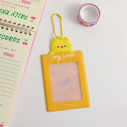 Cat Shape Пластиковый брелок для фотокарт, с прямоугольным прозрачным окном и шариковыми цепями случайного цвета, прямоугольные, золотые, Узор кошки, 104x76 мм, внутренний диаметр: 94x70 мм