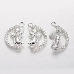 Серебро Литые ангел подвески, вращающиеся подвески, без кадмия и без свинца, серебряный цвет гальваническим, 25x17x4 мм, отверстия: 2.5 mm, 150 шт / пакет
