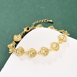 Shell Shape Браслеты из латунной цепочки для женщин, долговечный, стойки покрытие, реальный 18 k позолоченный, формы раковины, 6-7/8 дюйм (17.5 см), ссылка: 11x14x3 mm