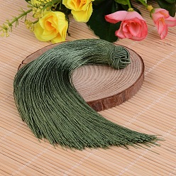 Светло-зеленый Коричневый Красивый дизайн украшения нейлон кисточкой кулон, оливковый, 160x18 мм, отверстие : 4 мм