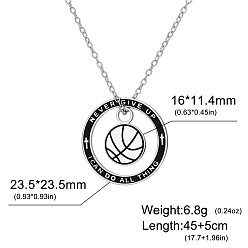 Stainless Steel Color Sports 304 Stainless Steel Enamel Ring with Basketball Pendant Necklaces, Black, Stainless Steel Color, 17.72 inch(45cm)