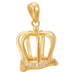 Золотой 1pc 925 подвески из стерлингового серебра с микропаве из кубического циркония, полые подвески из бисера в форме короны, золотые, 16x10.5~13 мм, отверстие : 5x3 мм, внутренний диаметр: 7.5 мм