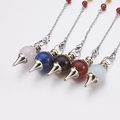 Смешанные камни Биолокационные маятники из смешанных природных и синтетических камней, со смешанной каменной и латунной фурнитурой, чакра, круглые, платина, 240~245 мм