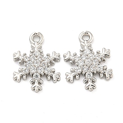 Платина Латунные микропаве прозрачные подвески с фианитом, без кадмия, без никеля и без свинца, снежинка, платина, 14.5x10.5x3 мм, отверстие : 1.4 мм