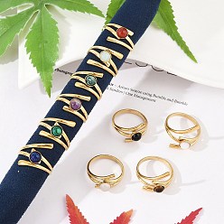 Смешанные камни 304 открытые манжеты из нержавеющей стали, кольцо из натурального камня для женщин, реальный 18 k позолоченный, ионное покрытие (ip), 18 мм, внутренний диаметр: 19 мм