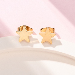 Настоящее золото 18K Ионное покрытие (ip) 304 серьги из нержавеющей стали, гипоаллергенные серьги, звезда, реальный 18 k позолоченный, 7x7x1.3 мм, штифты : 0.8 мм