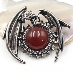 Carnelian Natural Carnelian Pendants, Dragon Charms, Antique Silver, 47x40mm