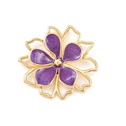 Фиолетовый Латунь эмаль подвески, , долговечный, стойки покрытие, без свинца и без кадмия, реальный 18 k позолоченный, фиолетовые, 28x30x5 мм, отверстие : 6x2 мм