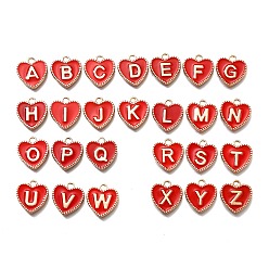 Красный Подвески из эмали и сплава, золотые, сердце с подвеской в виде буквы az, красные, 15.5x14.5x2 мм, отверстие : 2 мм, 26 шт / комплект