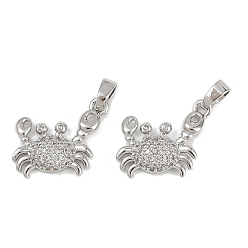 Платина Латунные микро проложить кубического циркония подвески, без кадмия и без свинца, крабовые прелести, платина, 15x17x3 мм, отверстие : 4x2 мм