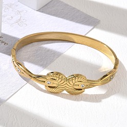 Real 18K Gold Plated 304 Stainless Steel Hinged Cuff Bangles, Moon, Real 18K Gold Plated, Inner Diameter: 1.97 inch(5cm)x2.36 inch(6cm)