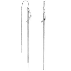 Platinum Anti-Tarnish Clear Cubic Zirconia Linear Wave with Chain Tassel Dangle Earrings, Rhodium Plated 925 Sterling Silver Long Drop Ear Thread for Women, Platinum, 103mm, Pin: 0.9mm