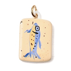 Fish Печать 304 подвески из нержавеющей стали, золотые, лимонный шифон, прямоугольник с подвеской в виде рыбы, 25.5x16x3.7 мм, Перейти кольцо: 6x1 мм, внутренний диаметр: 4.2 мм