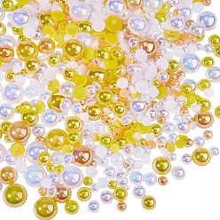 Желтый 1 набор полукруглых кабошонов для сумок, включая кабошоны из искусственной жемчужной смолы, кабошоны из граненого стекла со стразами и пластиковые кабошоны, 1Железные пинцеты для ПК, желтые, 3~10x1~5 мм, о 30 г / мешок