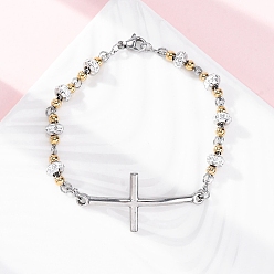 Кристалл 201 из нержавеющей стали ссылку цепи браслеты, с 304 застежками из нержавеющей стали и стразами из полимерной глины для женщин, крестик, кристалл, 8-1/4~8-1/2 дюйм (20.9~21.7 см)