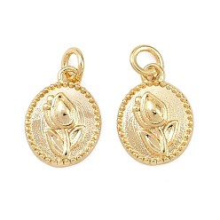 Настоящее золото 18K Латунные подвески, овальные и цветочные подвески, долговечный, без свинца и без кадмия, стойки покрытие, с целью перехода в кольце, реальный 18 k позолоченный, 11.5x8.5x2.5 мм, отверстие : 3.3 мм