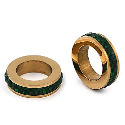 Изумруд Ионное покрытие (ip) 304 европейские бусины из нержавеющей стали, с полимерной глиной горный хрусталь, бусины с большим отверстием, колонка, золотые, изумруд, 10x2.5 мм, отверстие : 6 мм