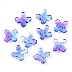 Medium Slate Blue Transparent Spray Painted Glass Beads, Two Tone, Flower, Medium Slate Blue, 12x9.5x3.5mm, Hole: 1mm