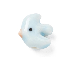 Bird Handmade Porcelain Beads, Bright Glazed Porcelain, Light Blue, Dove, 15x15x9mm, Hole: 2.5mm