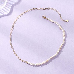 Золотой Цепочка из латунных скрепок с бусинами из натуральной культивированной пресноводной груши/картофеля., старинный белый, золотые, 14.76 дюйм (37.5 см)