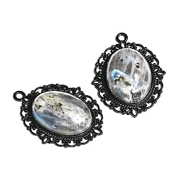 Labradorite Natural Labradorite Pendants, Black Metal Oval Charms, 40x30x7mm