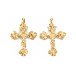 Настоящее золото 14K Ионное покрытие (ip) 304 настройки эмали подвески из нержавеющей стали, крестик, реальный 14 k позолоченный, 32x20.5x2.5 мм, отверстие : 3 мм