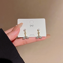 Others Alloy Rhinestone Dangle Earrings for Women, with 925 Sterling Silver Pins, Fishtail, 18x12mm
