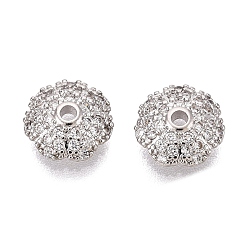 Платина Колпачки для бусин из прозрачного кубического циркония из латуни, цветок, платина, 8x2.5 мм, отверстие : 1.2 мм