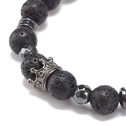 Lava Rock 2Pcs 2 Style Natural Lava Rock & Synthetic Howlite & Hematite Stretch Bracelets Set with Alloy Crown, Essential Oil Gemstone Jewelry for Women, Inner Diameter: 2-1/8 inch(5.5cm), 1Pc/style
