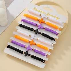 Разноцветный 8шт. браслеты из полимерной глины в стиле бохо с бусинами heishi, крест акриловые бусины украшения для женщин, красочный, 6-3/4 дюйм (17 см)