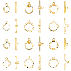 Настоящее золото 18K 24 шт. 6 стили застежки-тоглы из сплава, без кадмия, без никеля и без свинца, разнообразные, реальный 18 k позолоченный, 18~23.5x14~19.5x1.5~4.5 мм, отверстие : 1.2~3 мм, 4 шт / стиль