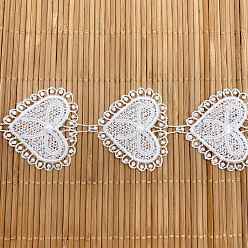 White Polyester Lace Trim, Heart, Garment Accessories, White, 47mm, about 15 yards/roll