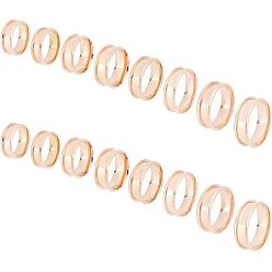 Розовое Золото 16 шт. 8 стиль 201 нержавеющая сталь рифленые кольца для пальцев, кольцевой сердечник, для изготовления инкрустации, розовое золото , Внутренний диаметр: 17~23, канавка: 4.3 мм, 2 шт / стиль