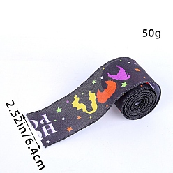 Black 5M Halloween Cotton Word Printed Ribbon, for Party Gift Decoration, Black, 2-1/2 inch(64mm), about 5.47 Yards(5m)/Roll