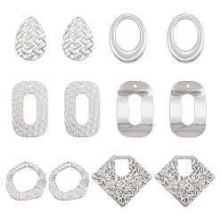 Нержавеющая Сталь Цвет Набор для поиска поделок для изготовления ювелирных изделий, включая 12шт 6 стили 304 подвески и соединительные кольца из нержавеющей стали, каплевидное, овальное, бриллиантовое, прямоугольное и волнистое кольцо, цвет нержавеющей стали, 17.5~35x16.5~40x0.7~3.5 мм, отверстие : 0.9~1.6 мм, 12 шт / коробка
