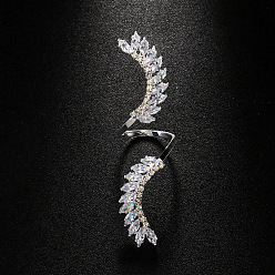 Платина Кольца-манжеты из листовой латуни с кристаллами и стразами для женщин, платина, 75 мм, внутренний диаметр: 20 мм