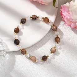 Лунный Камень Женские браслеты из бусин натурального черного лунного камня, круглые, с гальваническим стеклом и латунью, бисер: 8.5 мм / 6.5x6 мм, внутренний диаметр: 2-1/4 дюйм (5.8 см)