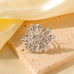 Нержавеющая Сталь Цвет Регулируемые 304 манжеты из нержавеющей стали для женщин, цветок, цвет нержавеющей стали, 30x35 мм, размер США 6 1/2 (16.9 мм)