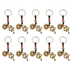 Античная Бронза 10шт. латунные подвесные украшения, со сплавом и смолой, змея и монета, античная бронза, 107.5x25.5x8 мм