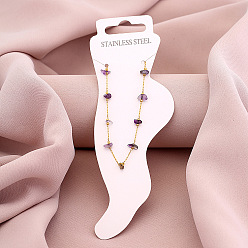 Фиолетовый Окрашенная натуральная кварцевая крошка с 304 цепочками из нержавеющей стали, золотые, фиолетовые, 8-1/4 дюйм (210 мм)