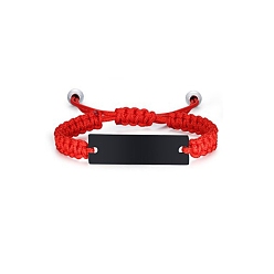 Красный Браслеты из нержавеющей стали с прямоугольными звеньями, регулируемые мужские браслеты из нейлонового шнура, красные, внутренний диаметр: 2-3/8 дюйм (6 см)