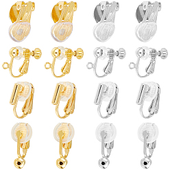 Платиновый & Золотой 32шт. 8 стиль латунные клипсы фурнитура, плоские круглые уши, С силиконовыми подушечками для сережек 32 шт., платиной и золотом, 15.5~19x6~14x3~9 мм, 4 шт / стиль
