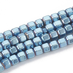 Blue Plated Electroplate Non-magnetic Synthetic Hematite Beads Strands, Hexagonal Prisms, Blue Plated, 2.5x2.5x2mm, Hole: 0.8mm, about 160pcs/strand, 16.1 inch