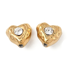 Сердце 304 бусины из нержавеющей стали со стразами, реальный 18 k позолоченный, сердце, 9x10x7 мм, отверстие : 1.2 мм