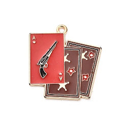 Rectangle Подвески из сплава и эмали в стиле вестерн-ковбоев, золотые, игральные карты с пистолетом, 30x28x1 мм, отверстие : 2 мм