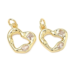 Прозрачный Латунные микро проложить кубического циркония подвески, сердце прелести, стойки покрытие, без кадмия и без свинца, долговечный, золотые, прозрачные, 14x14.5x3 мм, Перейти кольцо: 5x1 мм, внутренний диаметр: 3 мм