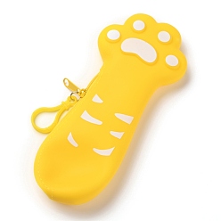 Yellow Silicone Pen Bag, Stationery Storage Boxes for Pens, Pencils, Cat Footprint Pattern, Yellow, 20.7x8.8x2.1cm